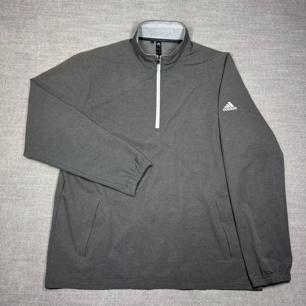 Adidas Club Wind‎ Golf Jacket Large Gray Stripe Quarter Zip Pullover Windbreaker